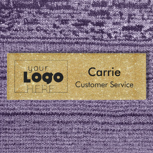 Custom Company Logo Gold Glitter Employee Name Tag