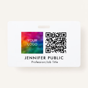Custom Company Logo Here QR Code Template ID Badge