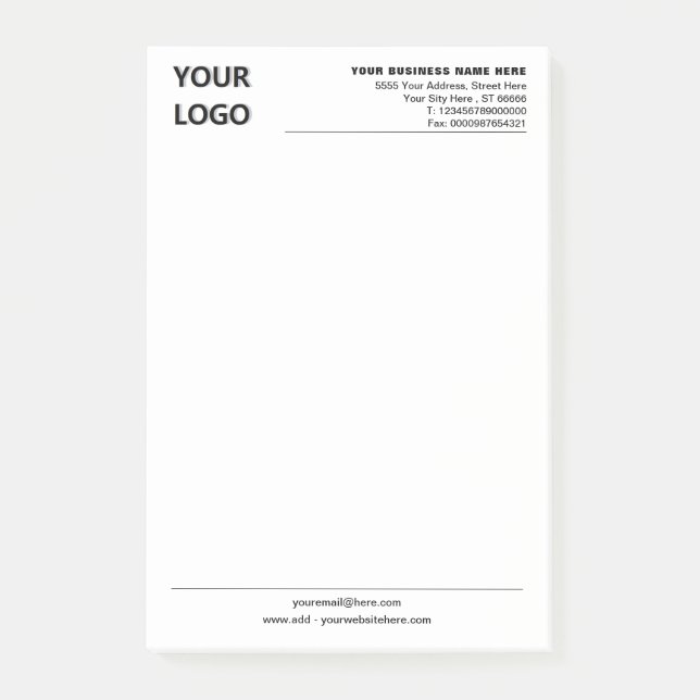 Custom Company Logo Info Business Post it Notes (Front)