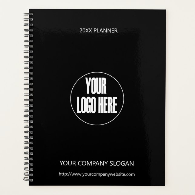 Custom Company Logo Minimal Black White  Planner (Front)