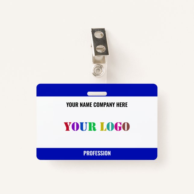 Custom Company Logo Name Business Badge Template ID Badge (Front with Clip)