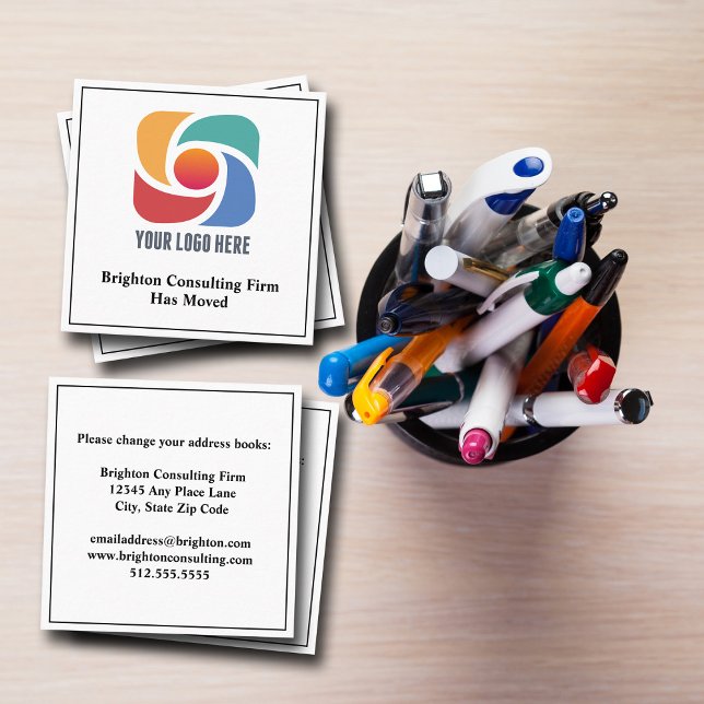 Custom Company Logo Our Office is Moving Square Business Card (Creator Uploaded)