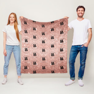 Custom Company Logo Pattern on Rose Gold Glitter Fleece Blanket