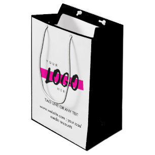 Custom Company Logo Pattern Text Promotional B&W  Medium Gift Bag