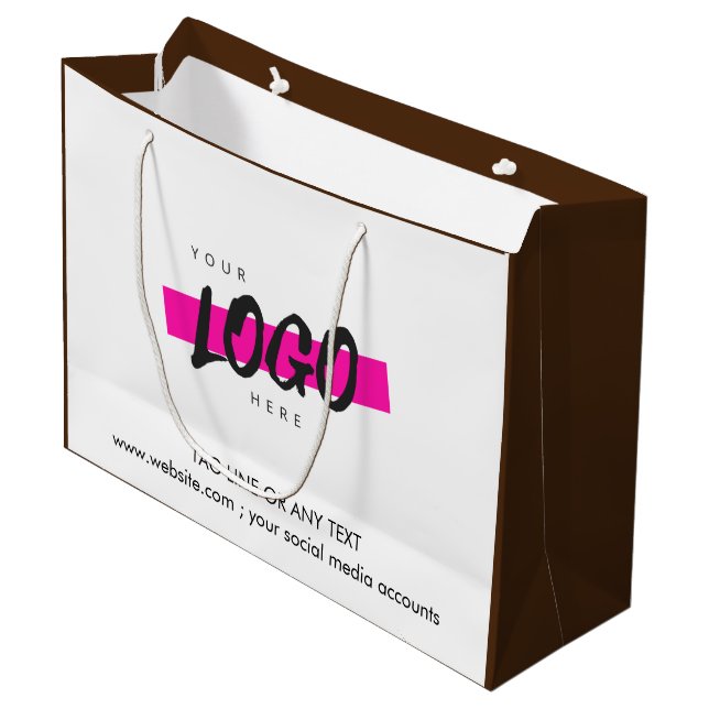 Custom Company Logo Pattern Text Promotional Brown Large Gift Bag (Front Angled)