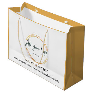 Custom Company Logo Pattern Text Promotional gold  Large Gift Bag