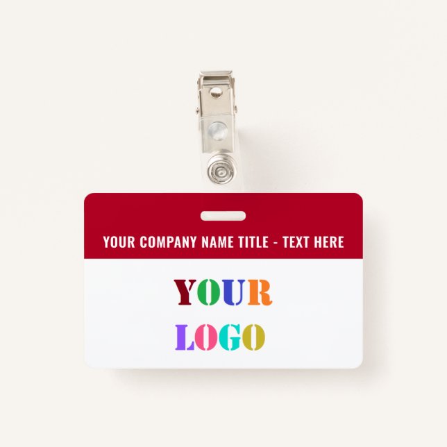 Custom Company Logo Photo Text Name Business Badge ID Badge (Back with Clip)