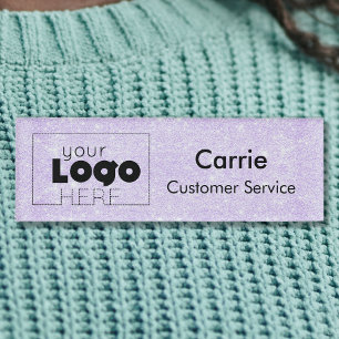 Custom Company Logo Purple Glitter Staff Name Tag