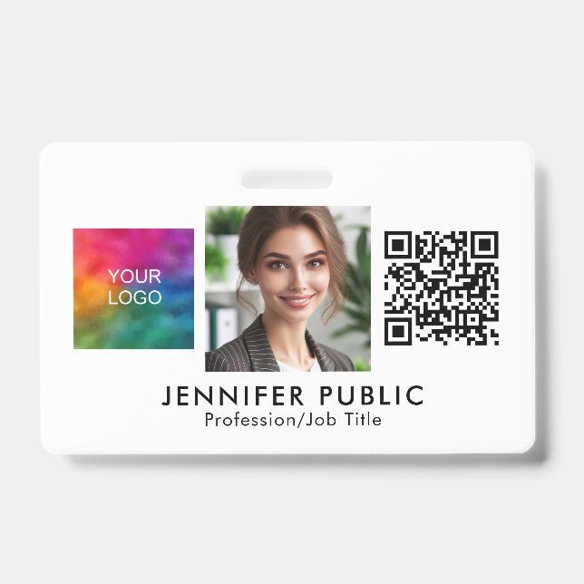 Custom Company Logo QR Code Employee Photo Here ID Badge (Front)