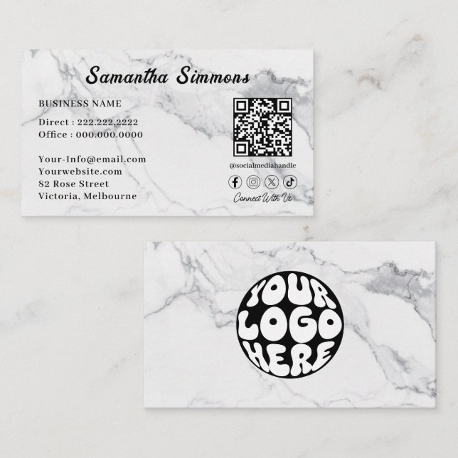Custom Company Logo QR Code Employee Simple Trendy Business Card (Front/Back)