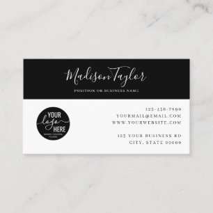 Custom Company Logo QR Code Simple Feminine Black Business Card