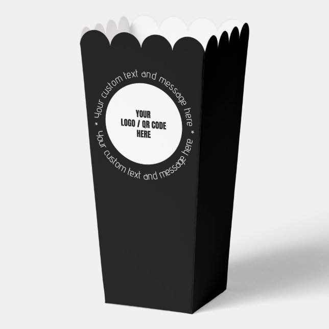 Custom Company Logo QR Code Text Black Popcorn Box (Front)