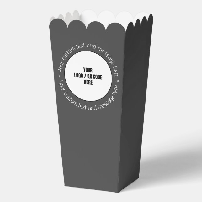 Custom Company Logo QR Code Text Grey Popcorn Box (Front)