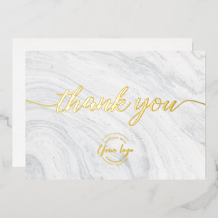Custom Company logo Simple Chic Marble Gold   Foil Holiday Card