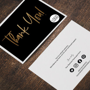 Custom Company Logo Social Faux Gold Black Thank You Card