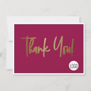 Custom Company Logo Social Faux Gold Red Thank You Card