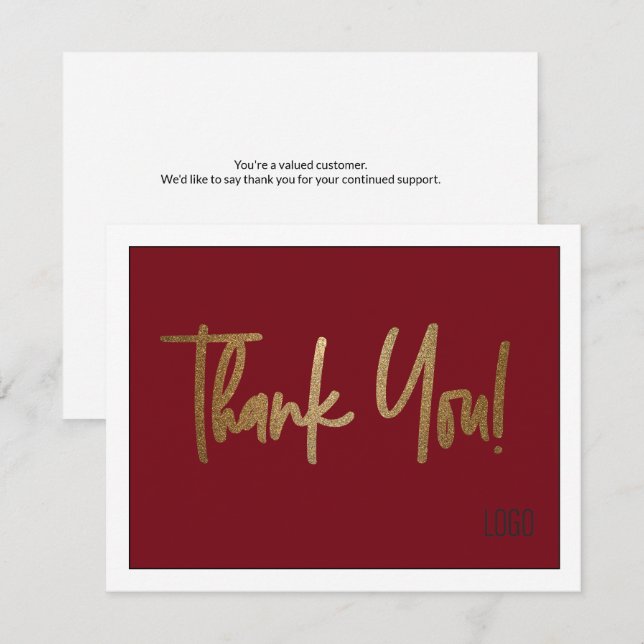 Custom Company Logo Social Faux Gold Red Thank You Card (Front/Back)