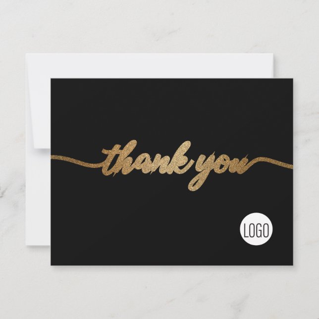 Custom Company Logo Social Gold Black Thank You Card (Front)
