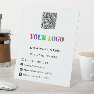 Custom Company Logo Text and QR Code Pedestal Sign