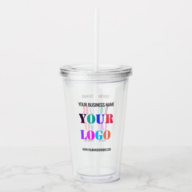Custom Company Logo Text Business Acrylic Tumbler (Front)