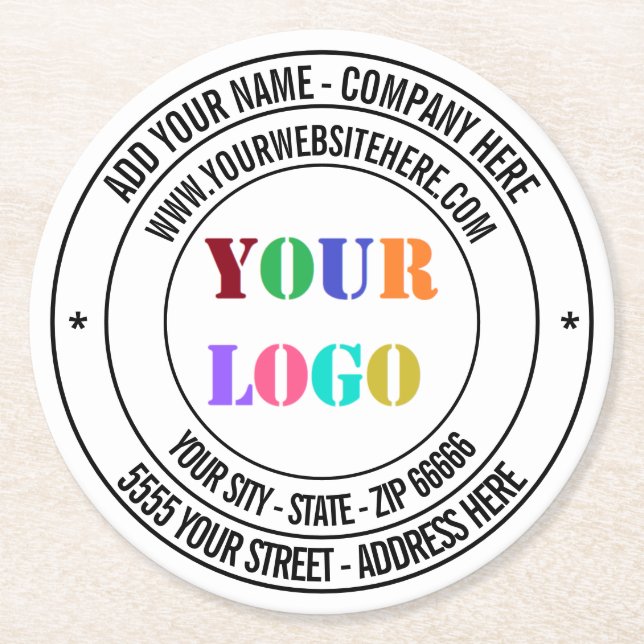 Custom Company Logo Text Business Paper Coasters (Front)