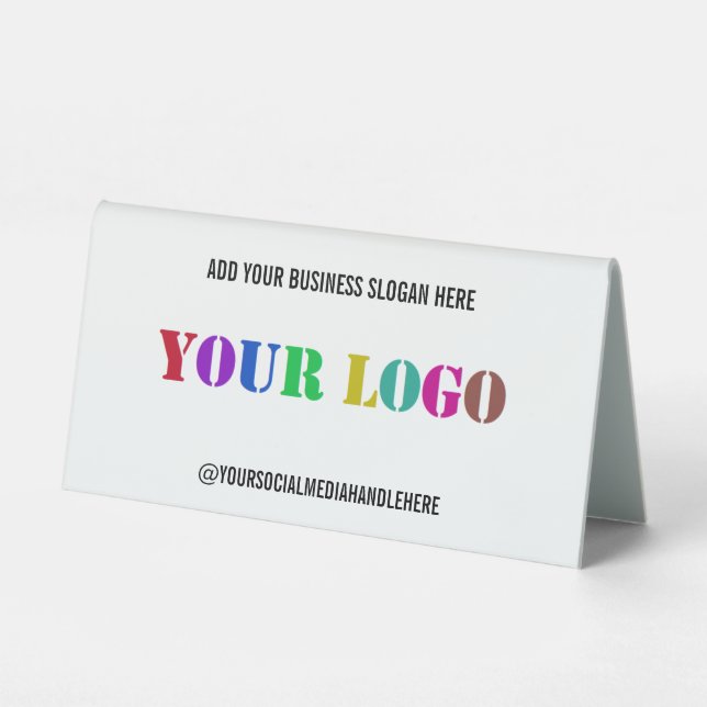 Custom Company Logo Text Business Table Tent Sign (Front)