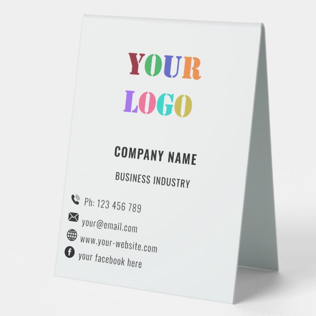 Custom Company Logo Text Business Table Tent Sign (Front)