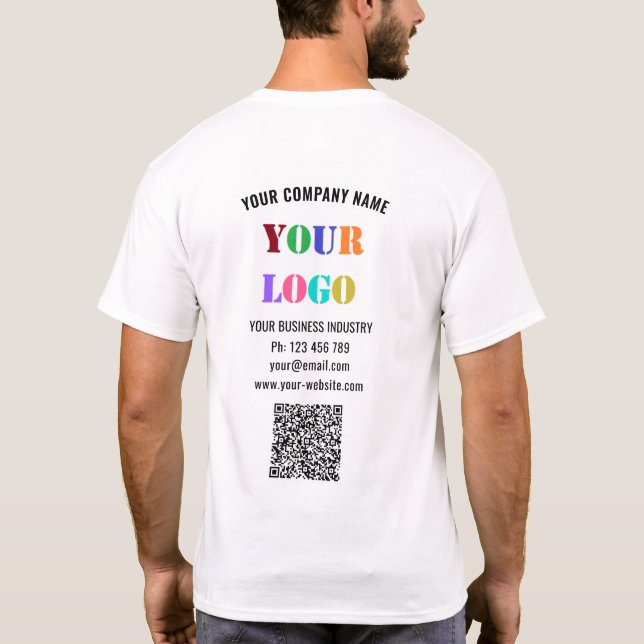 Custom Company Logo Text QR Code Business T-Shirt (Back)