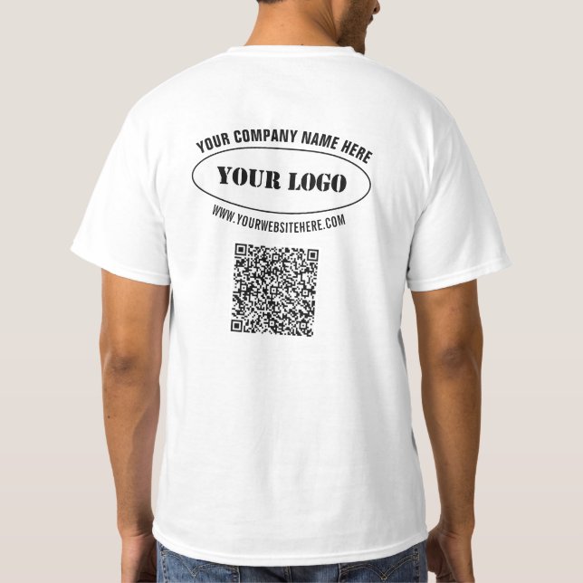 Custom Company Logo Text QR Code Business T-Shirt (Back)
