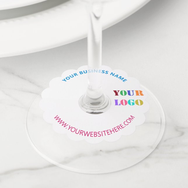 Custom Company Logo Text Wine Glass Tag Template (Close Up)