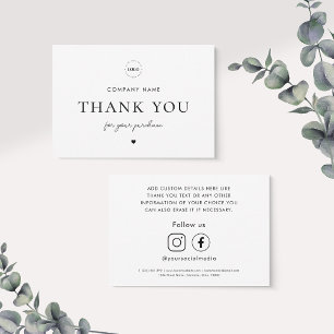 Custom Company Logo Thank you For Your Purchase Card