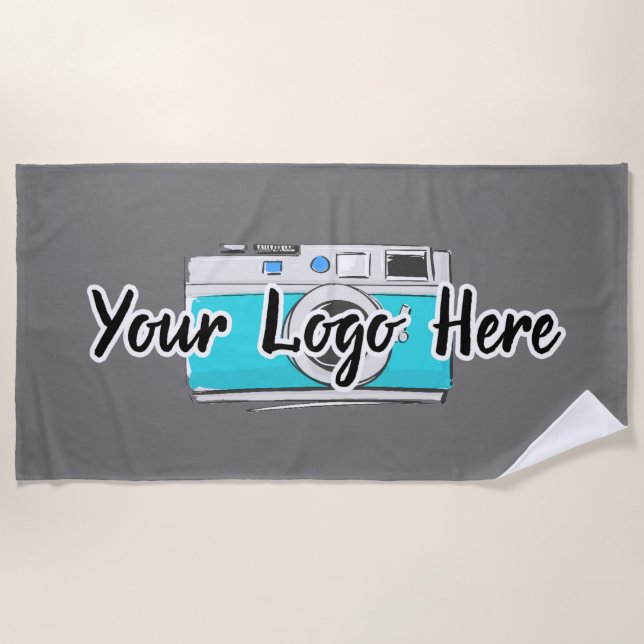 Custom Company Logo Use Own Business Grey Beach Towel (Front)