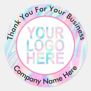 Custom Company Logo With Text Holographic Abstract Classic Round Sticker
