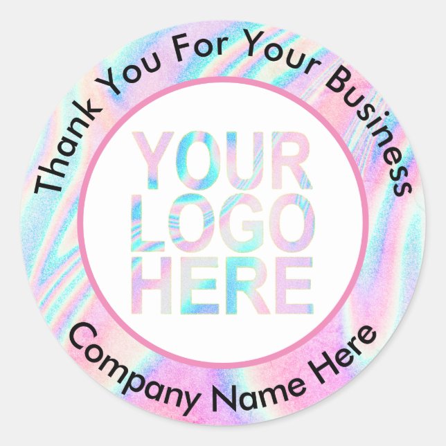 Custom Company Logo With Text Holographic Abstract Classic Round Sticker (Front)