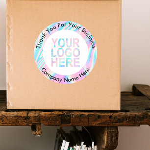 Custom Company Logo With Text Holographic Abstract Classic Round Sticker