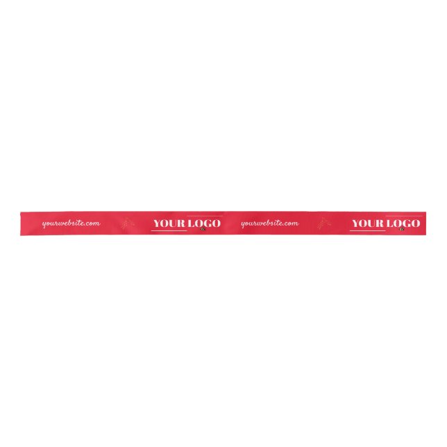 Custom Company My Logo and Website Christmas Red Satin Ribbon (Front)