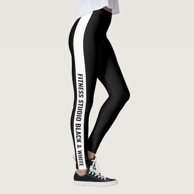 Custom Company Name White Stripe Black Leggings (Right)