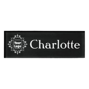 Custom Company or Business Logo and Name on Black Name Tag