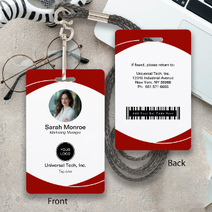 Custom Company Photo Logo Bar Code Security ID Red ID Badge