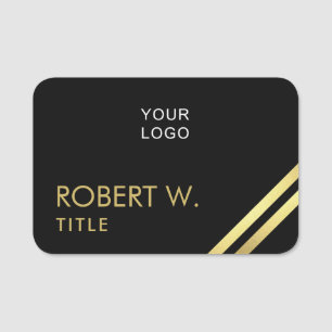 Custom Company Professional Logo Black Gold  Name Tag