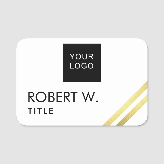 Custom Company Professional Logo White Gold Name Tag (Front)