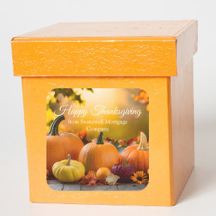 Custom Company Thanksgiving Marketing Pumpkin Square Sticker