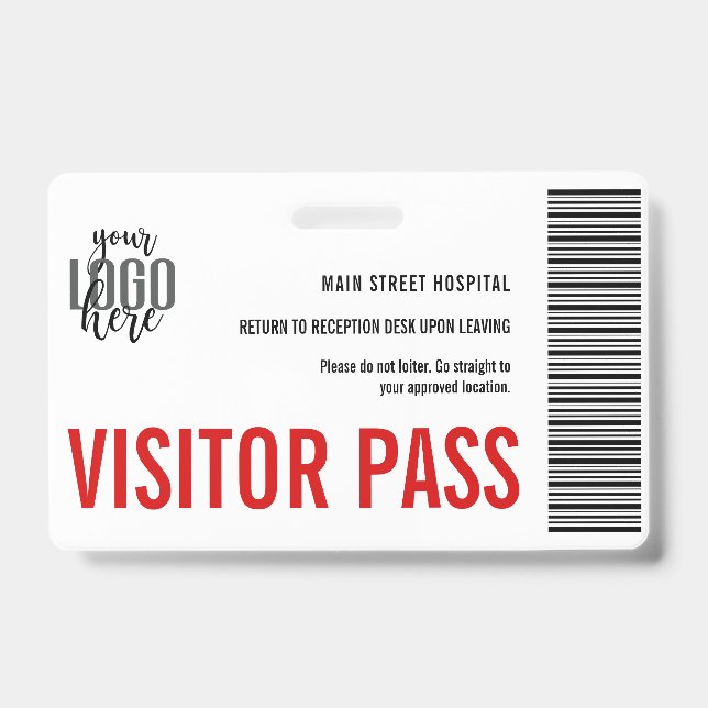 Custom Company Visitor Pass Barcode Logo ID Badge (Front)