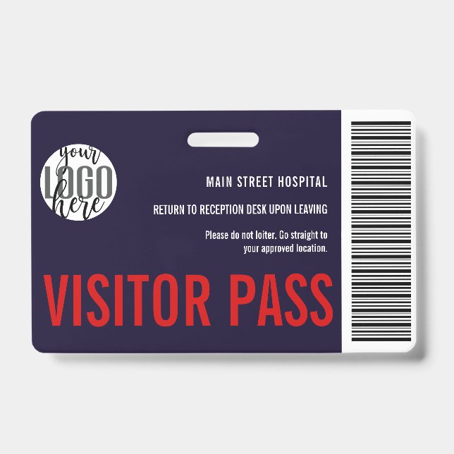 Custom Company Visitor Pass Barcode Logo ID Badge (Front)