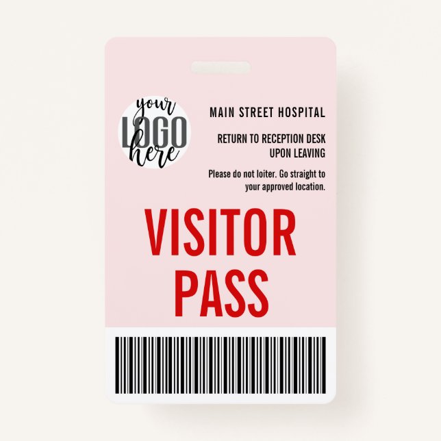 Custom Company Visitor Pass Barcode Logo ID ID Badge (Front)