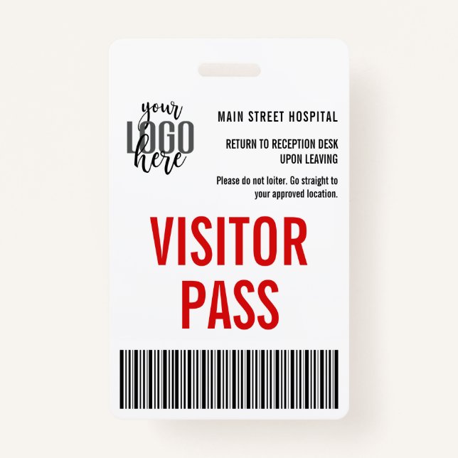 Custom Company Visitor Pass Barcode Logo ID ID Badge (Front)