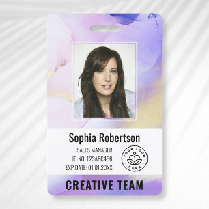 Custom Company Watercolor Purple Employee ID ID Badge