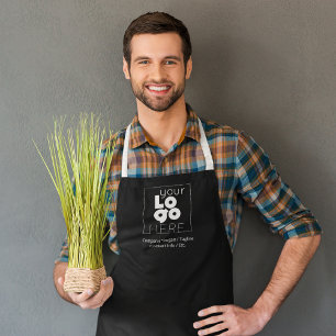 Custom Company White Logo on Black Staff Uniform Apron