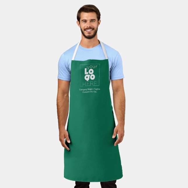 Custom Company White Logo on Green Staff Uniform Apron (Worn)