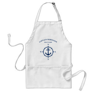 Custom Compass Nautical Anchor Navy Blue & White Standard Apron